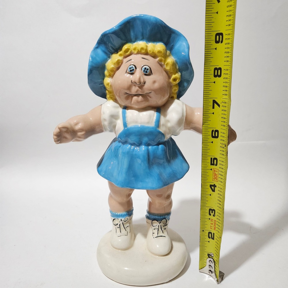 Vintage 1984 F&F Molds Ceramic Girl Figurine Blue Hat Jumper Cabbage Patch Style - Picture 6 of 8